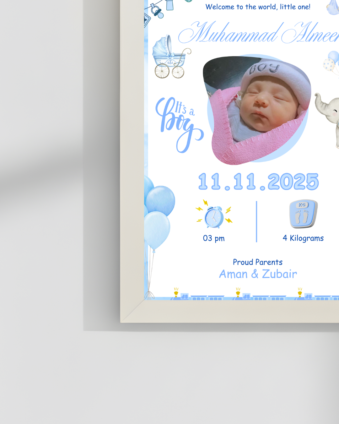 Welcome to world Customize Baby Picture frames | Size 8x12 inches