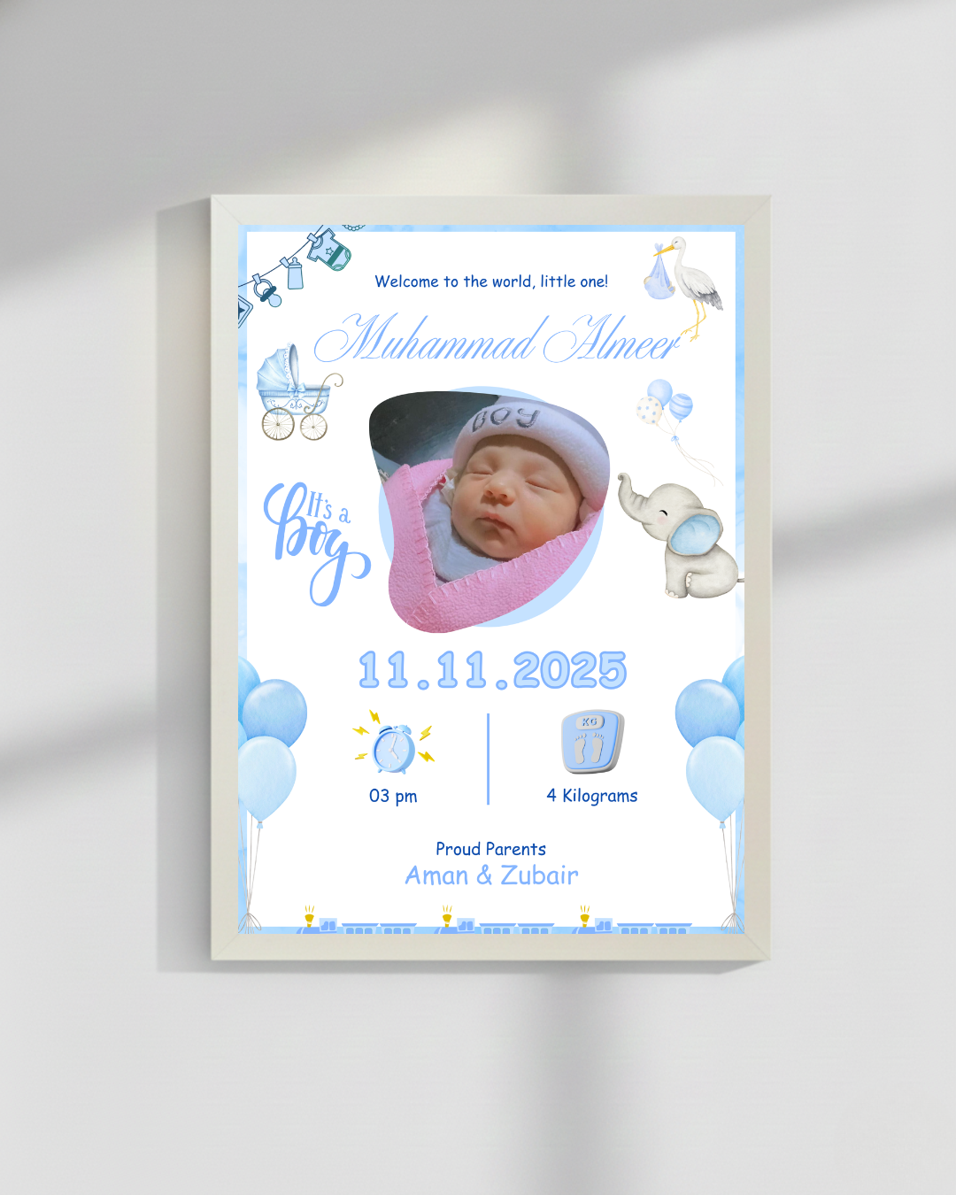 Welcome to world Customize Baby Picture frames | Size 8x12 inches
