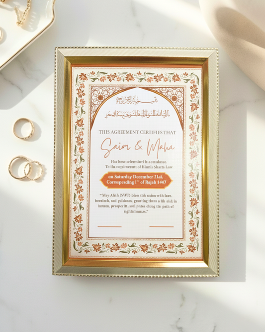 Beautiful Nikkahnama frame| Elegant Gold and white Customized nikkahnama