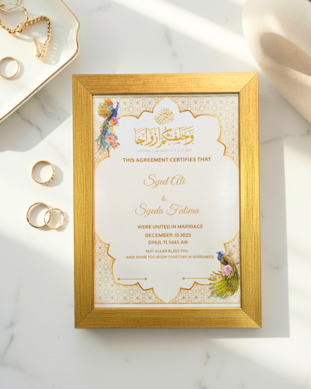 Beautiful Nikkahnama frame| Elegant Gold nikkahnama customized