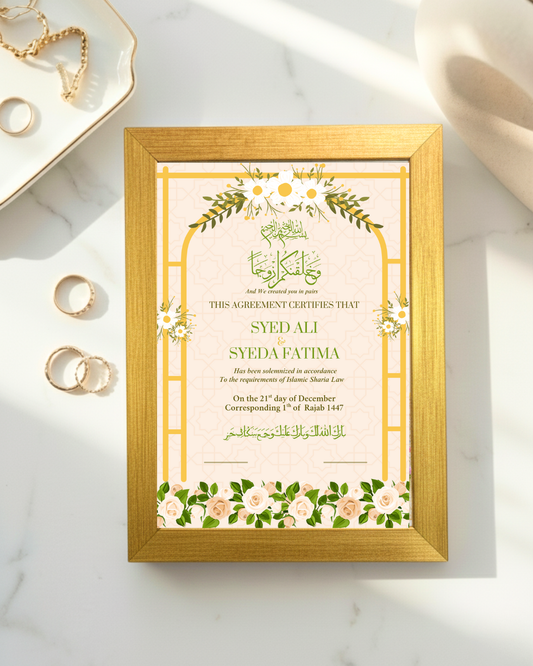 Beautiful Nikkahnama frame| Elegant Gold nikkahnama customized