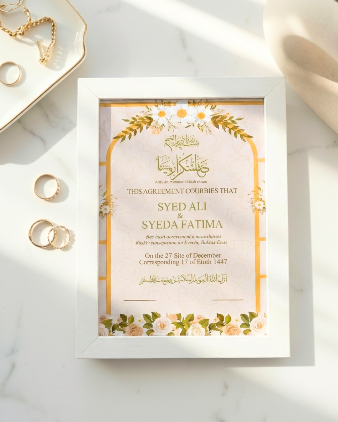 Beautiful Nikkahnama frame| Elegant White nikkahnama customized
