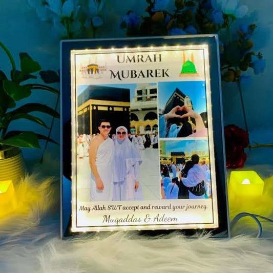 2 in 1 3D customized Umrah Magic Mirror Frame | Mirror light Photo frame | Best Umrah Gift